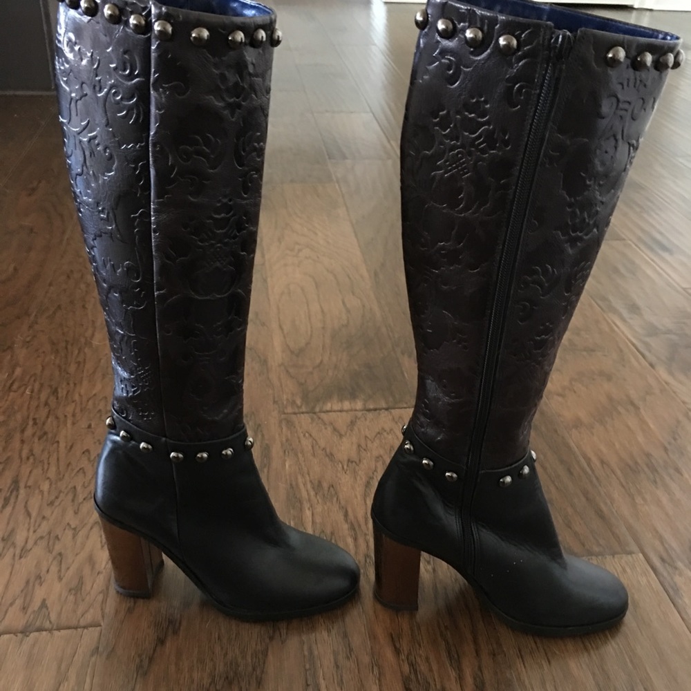 Valentina Rangoni Black Studded Leather Boots